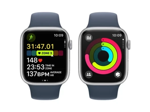Смарт-часы Apple Watch Series 9 GPS + Cellular 45mm Silver Alu. Case w. Storm Blue S. Band - M/L (MRMH3)  Фото №6