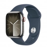 Смарт-годинник Apple Watch Series 9 GPS + Cellular 45mm Silver S. Steel Case w. Storm Blue Sport Band - S/M (MRMN3)