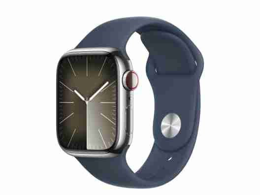 Смарт-часы Apple Watch Series 9 GPS + Cellular 45mm Silver S. Steel Case w. Storm Blue Sport Band - S/M (MRMN3)  Фото №2