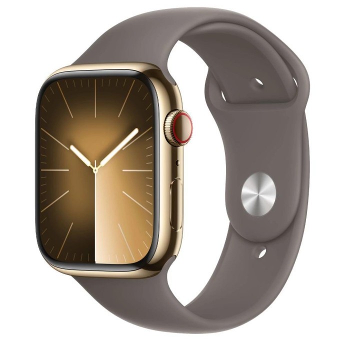 Смарт-часы Apple Watch Series 9 GPS + Cellular 45mm Gold S. Steel Case w. Clay Sport Band - S/M (MRMR3)  Фото №0
