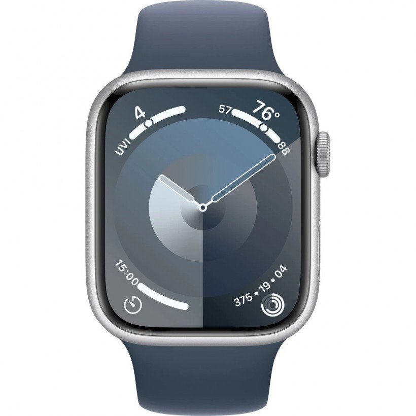 Смарт-годинник Apple Watch Series 9 GPS + Cellular 45mm Silver Aluminum Case w. Storm Blue Sport Band - S/M (MRMG3)  Фото №0