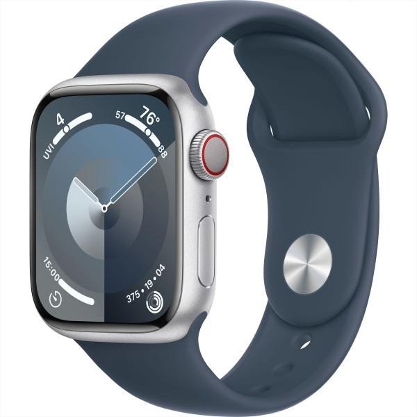 Смарт-годинник Apple Watch Series 9 GPS + Cellular 45mm Silver Aluminum Case w. Storm Blue Sport Band - S/M (MRMG3)  Фото №2