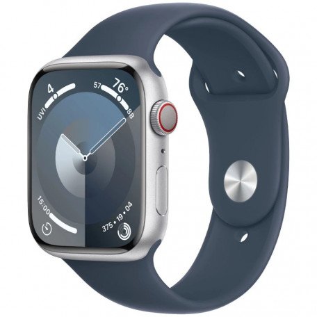 Смарт-годинник Apple Watch Series 9 GPS + Cellular 45mm Silver Aluminum Case w. Storm Blue Sport Band - S/M (MRMG3)