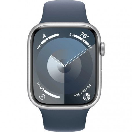 Смарт-годинник Apple Watch Series 9 GPS + Cellular 45mm Silver Aluminum Case w. Storm Blue Sport Band - S/M (MRMG3)  Фото №0
