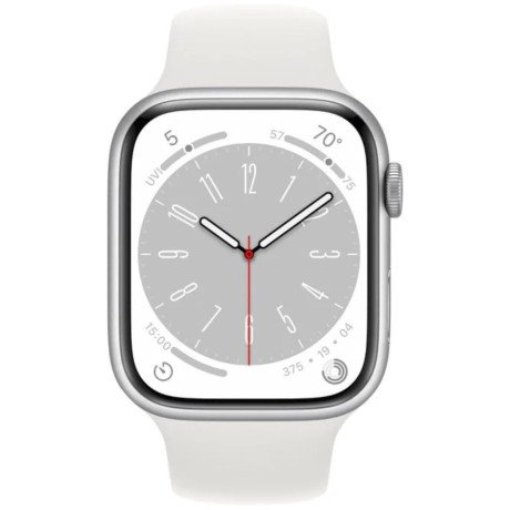 Смарт-годинник Apple Watch Series 8 GPS 45mm Silver Aluminum Case with White S. Band - S/M (MP6P3/MP6T3)  Фото №1