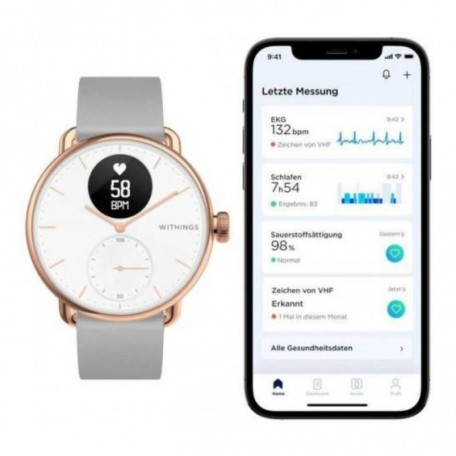 Смарт-годинник Withings Steel HR Watch 36mm White/Rose Gold with Grey Silicone Band (HWA03b-36white-RG-S.Grey)  Фото №3