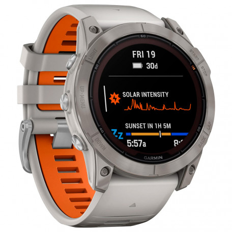 Смарт-часы Garmin Fenix 7X Pro Sapphire Solar Titanium w. Fog Gray/Ember O. Band (010-02778-14/15)  Фото №1