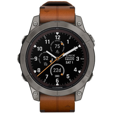 Смарт-годинник Garmin Fenix 7 Pro Sapphire Solar Titanium with Chestnut L. Band (010-02777-30)