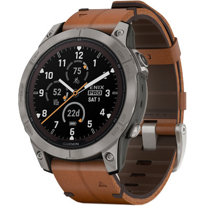 Смарт-годинник Garmin Fenix 7 Pro Sapphire Solar Titanium with Chestnut L. Band (010-02777-30)  Фото №0