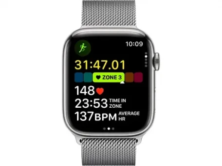 Смарт-годинник Apple Watch Series 9 GPS + Cellular 45mm Silver S. Steel Case w. Silver Milanese Loop (MRMQ3)  Фото №6