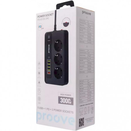 Мережевий фільтр Proove Power Socket PD-03 (3 розетки + 5 USB + 1 Type-C 20W) 2М  Фото №0