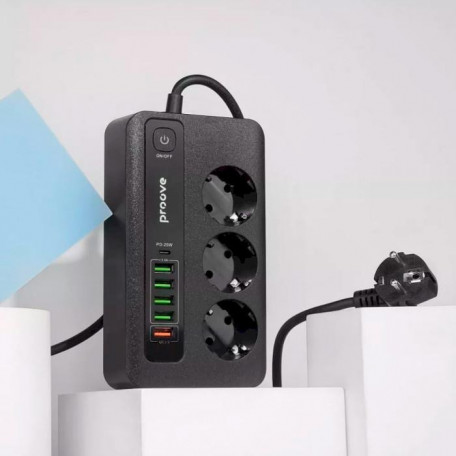 Мережевий фільтр Proove Power Socket PD-03 (3 розетки + 5 USB + 1 Type-C 20W) 2М  Фото №1