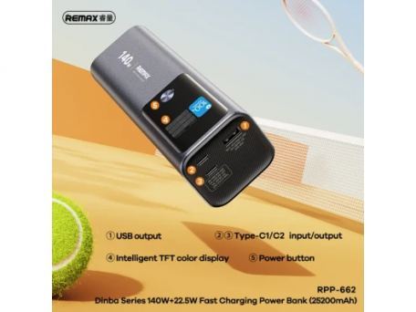 Зовнішній акумулятор (павербанк) Remax RPP-662 25200mAh 140W Blue  Фото №2