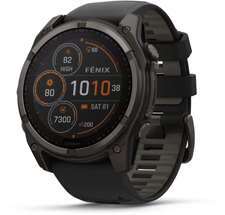 Спортивные часы Garmin Fenix ??8 51mm Solar Sapphire Carbon Gray DLC Titanium w. Black/Pebble Gray S. Band (010-02907-10/11)