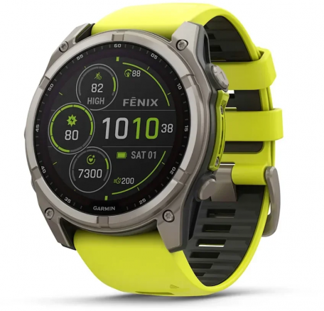 Спортивные часы Garmin Fenix ??8 51mm Solar Sapphire Titanium w. Amp Yellow/Graphite Silicone Band (010-02907-20/21)