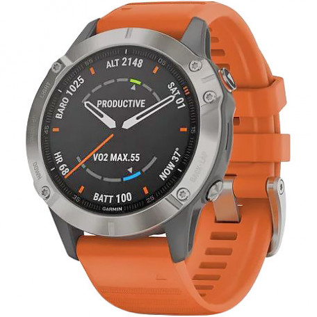 Спортивний годинник Garmin Fenix 6 Pro Sapphire Titanium with Ember Orange Band (010-02158-14/15)  Фото №2