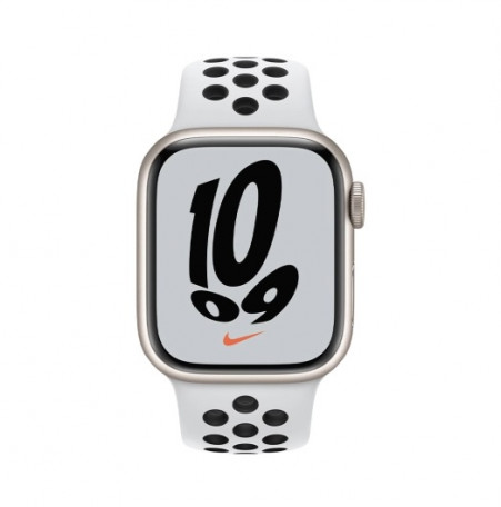 Смарт-годинник Apple Watch Nike Series 7 GPS 41mm Starlight Aluminum Case w. Pure Platinum/Black Nik  Фото №0