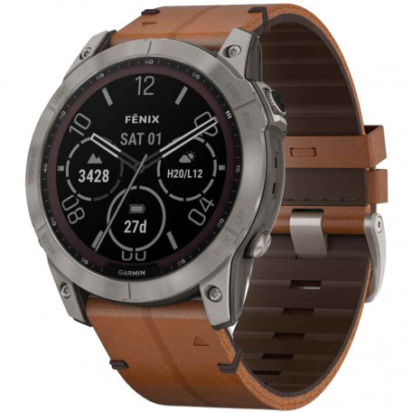 Смарт-часы Garmin Fenix 7X Sapphire Solar Titanium w. Chestnut Leather Band (010-02541-19)  Фото №1