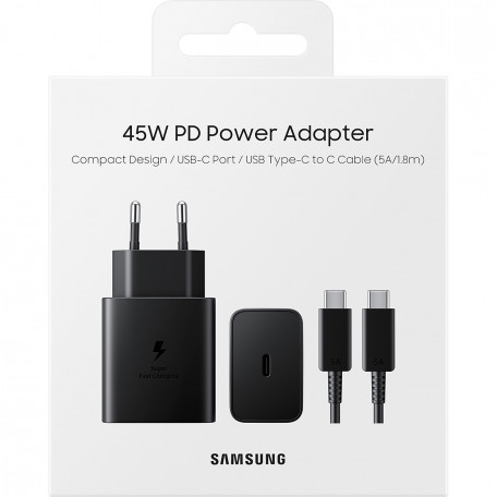 Сетевое зарядное устройство Samsung 45W Compact Power Adapter with Type-C to Type-C Cable Black (EP-T4510XBEG)  Фото №3