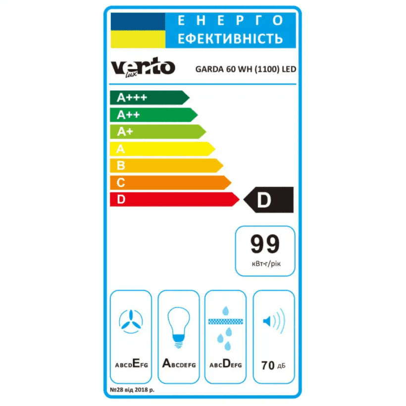 Вытяжка телескопическая Ventolux Garda 60 White (1100) LED  Фото №2