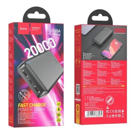 Зовнішній акумулятор (павербанк) Hoco J100A High-ranking 20000mAh 10.5W Black  Фото №2