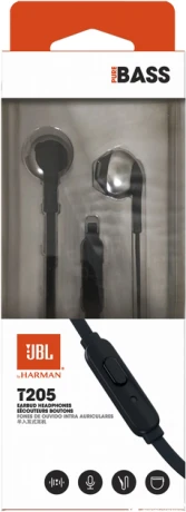 Наушники с микрофоном JBL T205 Black (JBLT205BLK)  Фото №5