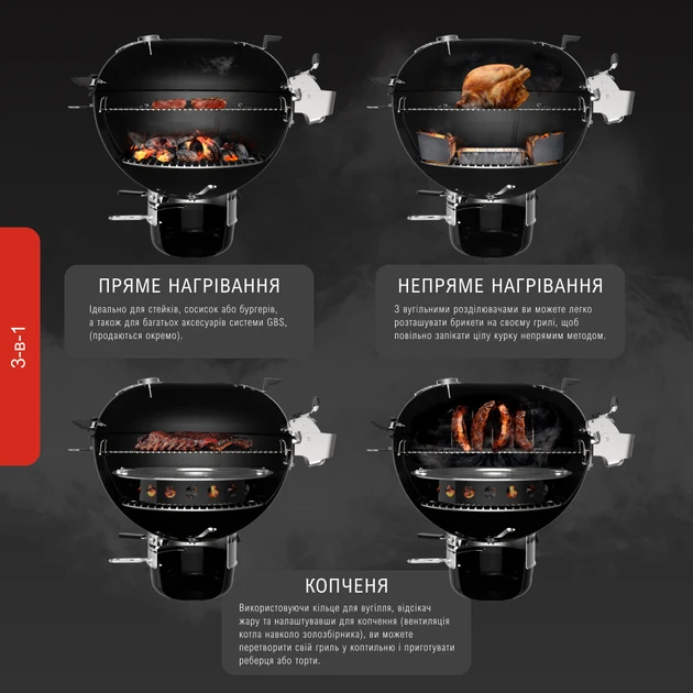 Гриль угольный мобильный Weber Гриль Master-Touch GBS Premium E-5770 Charcoal Grill 57cm (17301004)  Фото №5