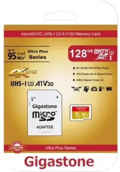 Карта памяти Gigastone MicroSDXC UHS-1 U3 128 GB Professional (GS-2IN1666XU3V30A1-128GB-R)