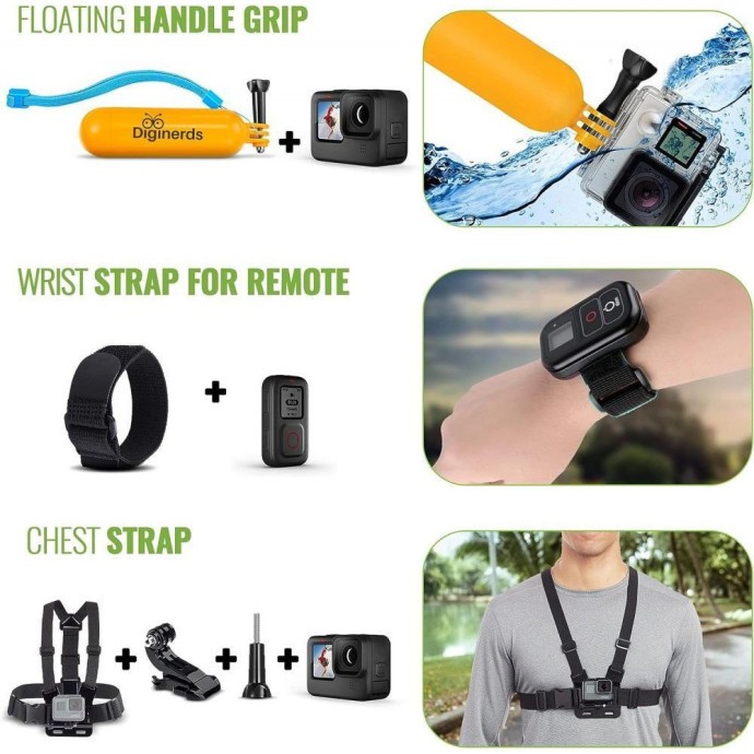 Комплект аксесуарів до камер GoPro - DigiNerds 50 in 1 Action Camera Accessory Kit Compatible with GoPro Hero 11/10/9/8/7/6/5 GoPro Max GoP  Фото №0