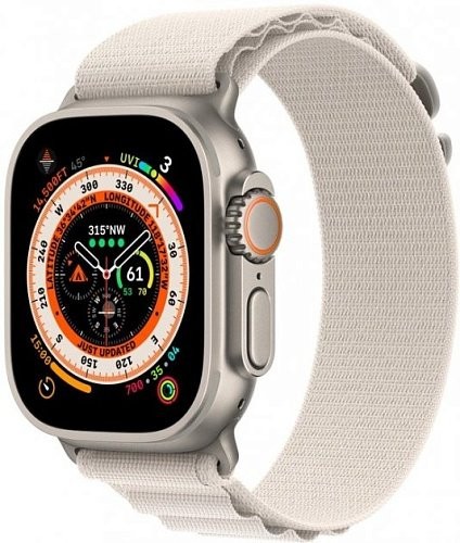 Смарт-годинник Apple Watch Ultra GPS + Cellular 49mm Titanium Case with Starlight Alpine Loop - Medium (MQF03/MQFR3/MQFC3)  Фото №1