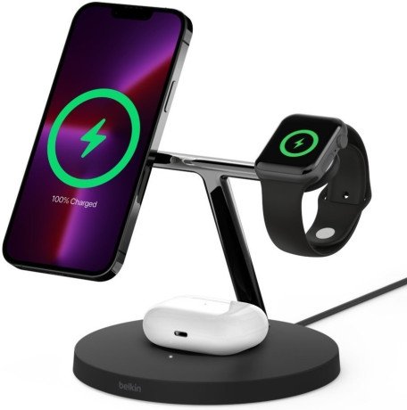 Беспроводное зарядное устройство для Belkin MagSafe 3in1 Wireless Charger black (WIZ017VFBK)  Фото №1
