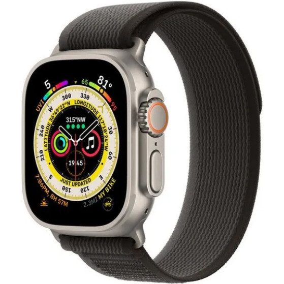 Смарт-годинник Apple Watch Ultra GPS + Cellular 49mm Titanium Case with Black/Gray Trail Loop - M/L (MQF53/MQFX3/MQFH3)  Фото №1