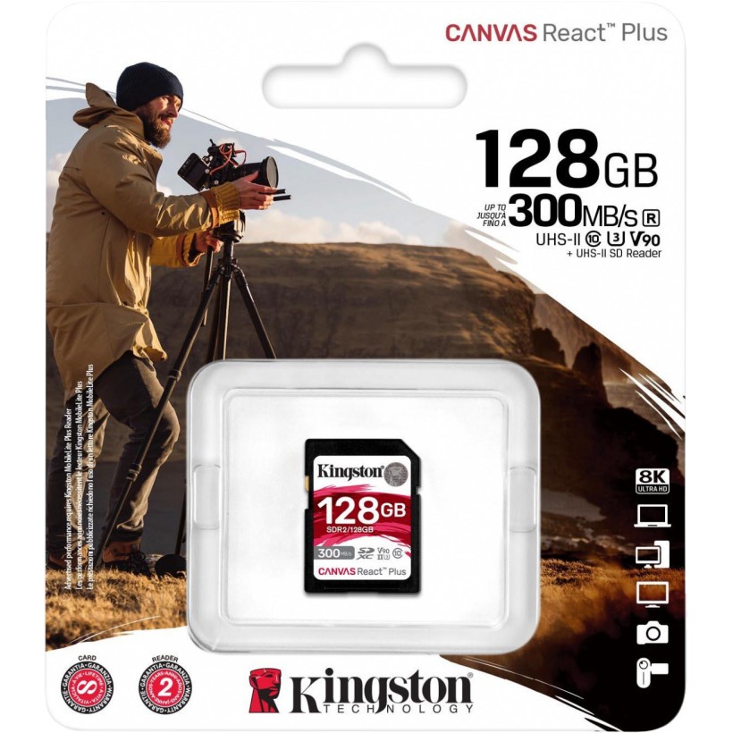 Карта пам&#039;яті Kingston 128 GB SDXC Class 10 UHS-II U3 Canvas React Plus (SDR2/128GB)  Фото №1