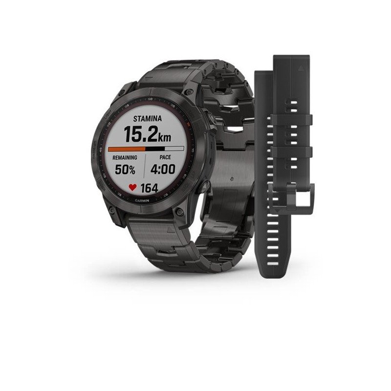 Смарт-часы Garmin Fenix ??7 Sгодинник Garmin Fenix 7 Sapphire Solar C. Grey DLC Titanium w. Carbon Grey DLC V. Titanium Band (010-02540-39)  Фото №6