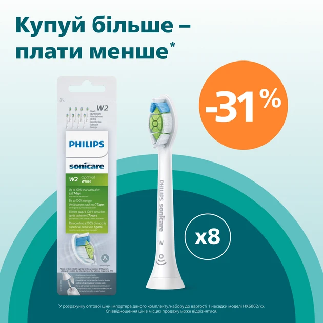 Насадка для електричної зубної щітки Philips Sonicare W2 Optimal White HX6068/12  Фото №0