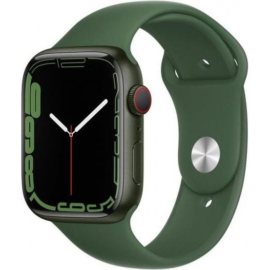 Смарт-годинник Apple Watch Series 7 GPS + Cellular 45mm Silver Stainless Steel Case w. Starlight Sport Band (MKJD3) Green Aluminum Case with Clover Sp