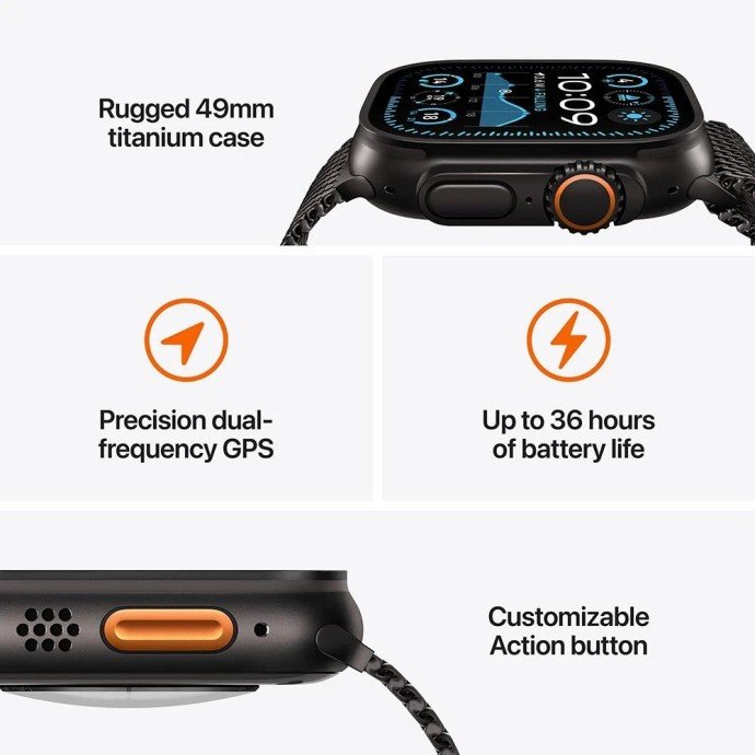 Смарт-годинник Apple Watch Ultra 2 GPS + Cellular 49mm Black Titan. Case w. Black Trail Loop - M/L (MX4V3)  Фото №7