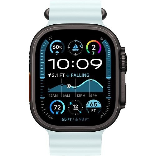 Смарт-часы Apple Watch Ultra 2 GPS + Cellular 49mm Black Titanium Case w. Ice Blue Ocean Band (MYTC3+MYP83)  Фото №0