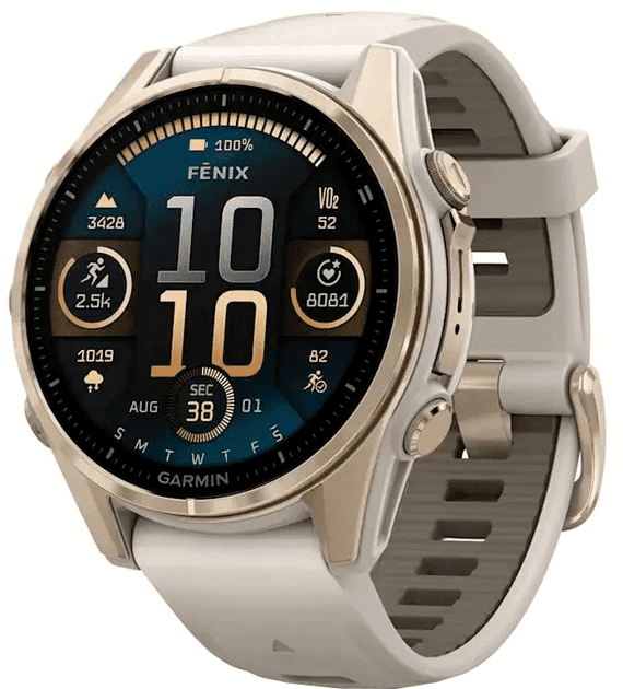 Спортивные часы Garmin Fenix ??8 43mm AMOLED Sapphire Soft Gold w. Fog Gray/Dark Sandstone S. Band (010-02903-10/11)