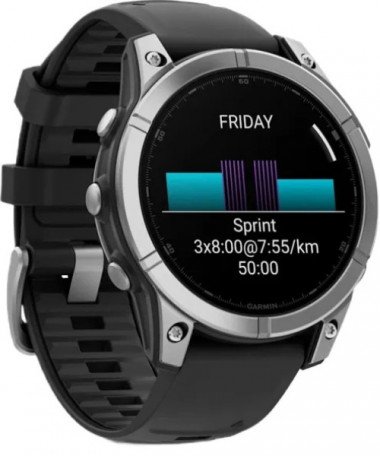 Спортивний годинник Garmin Fenix E 47mm Amoled Stainless Steel with Black Silicone Band (010-03025-02/00)  Фото №0