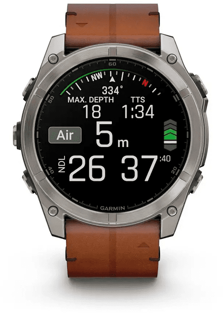 Спортивний годинник Garmin Fenix 8 51mm AMOLED Sapphire Carbon grey DLC w. Chestnut Leather Band (010-02905-40)  Фото №3