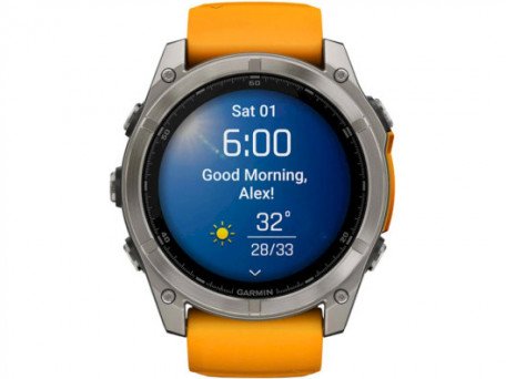 Спортивний годинник Garmin Fenix 8 51mm AMOLED Sapphire Titanium w. Spark Orange/Graphite Silicone Band (010-02905-10/11)  Фото №6