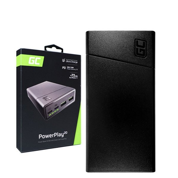 Наружный аккумулятор (павербанк) Green Cell GC PowerPlay20 20000mAh, 18W Black (PBGC03)  Фото №1