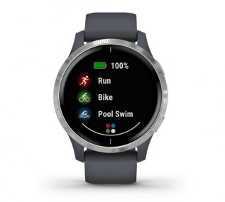 Спортивные часы Garmin Venu Silver Stainless Steel Bezel w. Granite Blue and Silicone B. (010-02173-01/03)