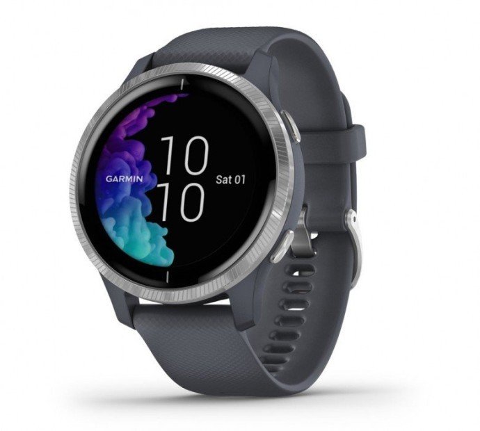 Спортивные часы Garmin Venu Silver Stainless Steel Bezel w. Granite Blue and Silicone B. (010-02173-01/03)  Фото №1