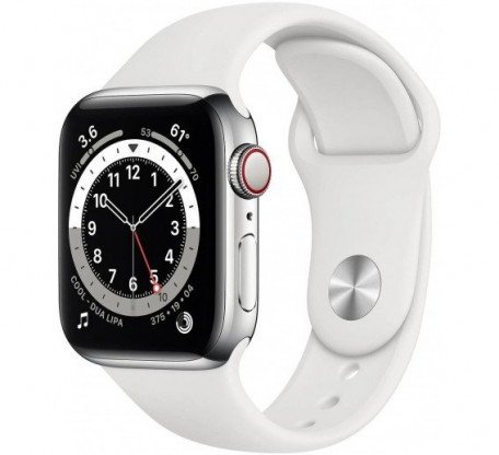 Смарт-часы Apple Watch Series 6 GPS + Cellular 40mm Silver Aluminum Case w. White Sport B. (M02N3)  Фото №1