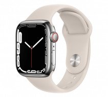 Смарт-годинник Apple Watch Series 7 GPS + Cellular 45mm Silver Stainless Steel Case w. Starlight Sport Band (MKJD3)