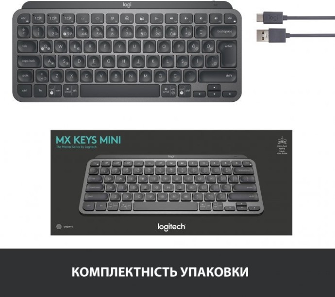 Клавіатура Logitech MX Keys Mini Wireless Illuminated Graphite (920-010501)  Фото №6