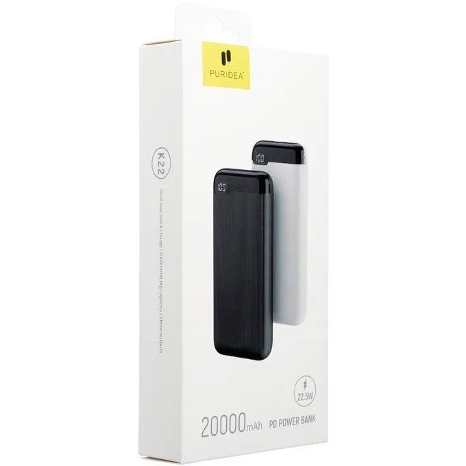 Зовнішній акумулятор (Power Bank) Puridea K22 PD3.0, QC3.0, 22.5W 20000mAh Black  Фото №3