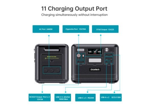 Зарядная станция Choetech 2400W Power Station (BS008)  Фото №11